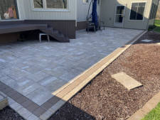 Rear patio hardscaped .Installed by Aaron of Landscape Solutions. Rochester NY. 14616

585-342-5296